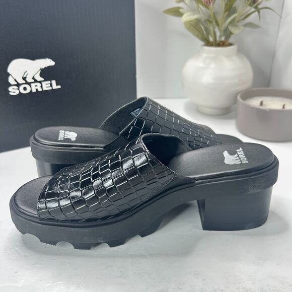 Sorel Joanie Heel Slide Leather Sandals Black NL5085-010 Women's 10 NWB - Picture 5 of 9